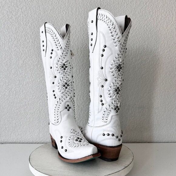Lane Boots Shoes - Lane COSSETTE White Cowboy Boots Womens 7.5 Leather Western Wear Snip Toe Tall